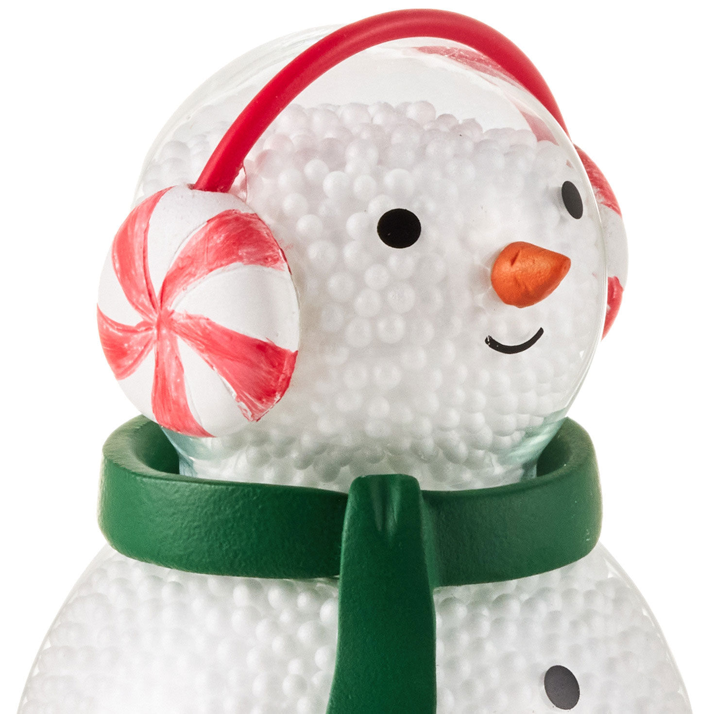 Snowman With Green Scarf Red Earmuffs Figurine upclose detail image number 5