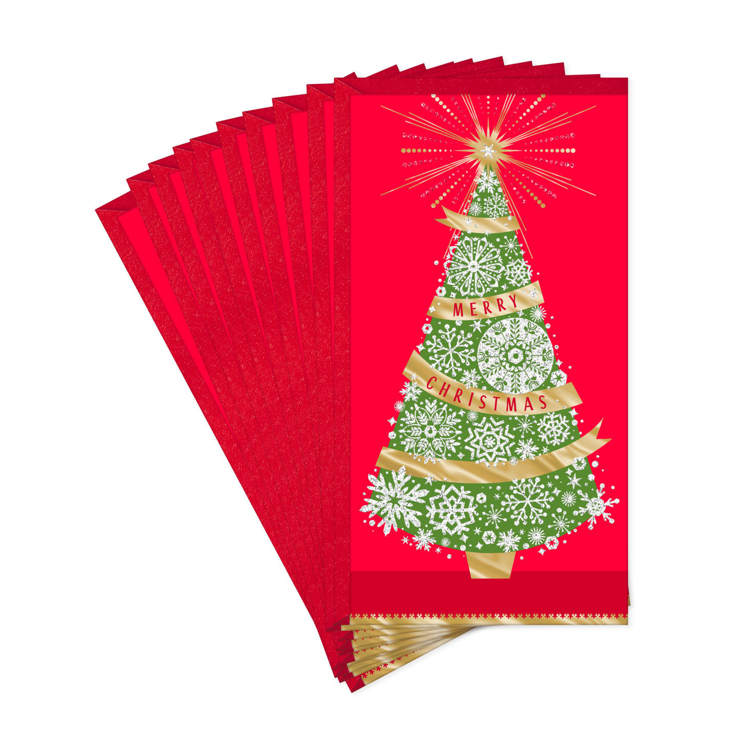 Holiday Tree With Snowflakes Money Holder Christmas Cards, Pack of 10