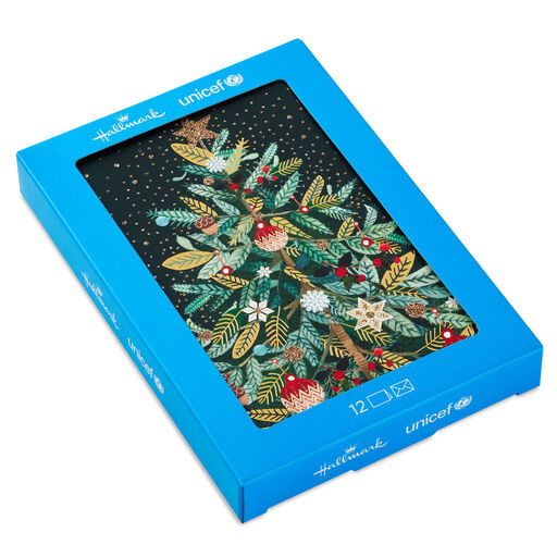 UNICEF Spruce Tree on Black Boxed Christmas Cards, Pack of 20, 