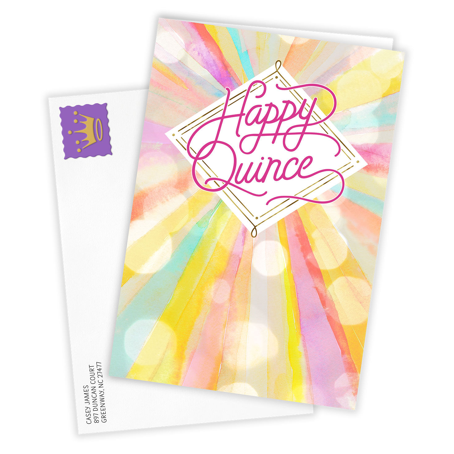 Colored Rays Personalized Quincea&ntilde;era Card Card Front with Envelope image number 2