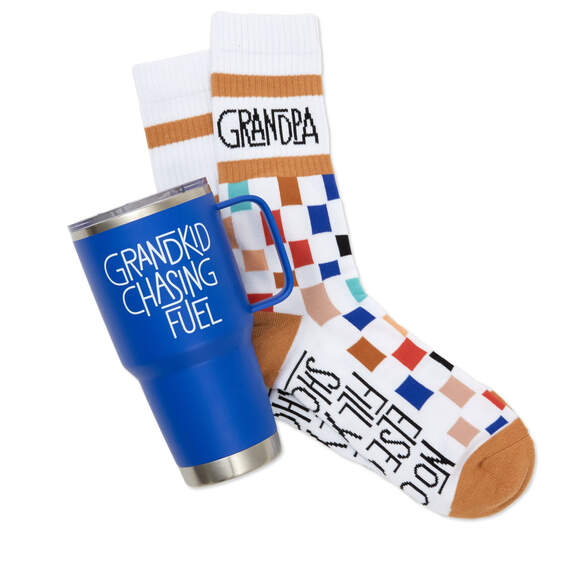 Grandkid Chasing Fuel Father's Day Blue Travel Mug With Socks