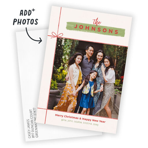 Ribbon Merry and Happy Flat Christmas Photo Card, 