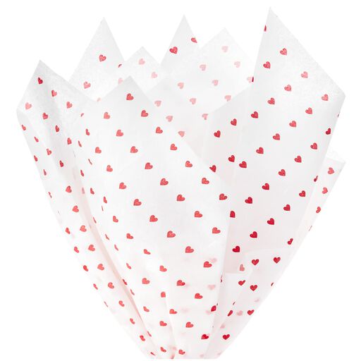 Tiny Red Hearts on White Tissue Paper, 6 sheets, 