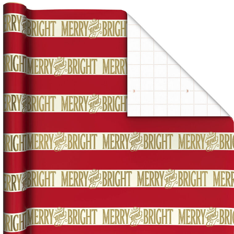 Merry and Bright Stripes Christmas Wrapping Paper Roll, 35 sq. ft.