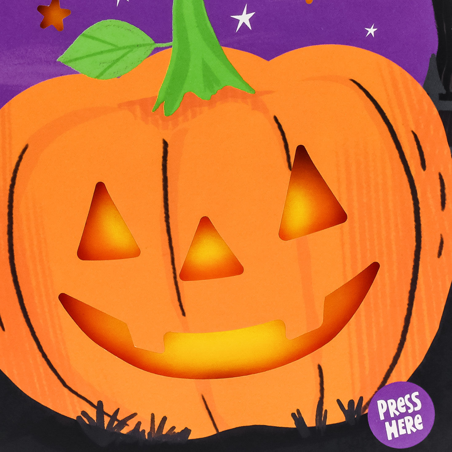 Light Up Pumpkin Purple and Black Halloween Card Card Front Detail image number 4