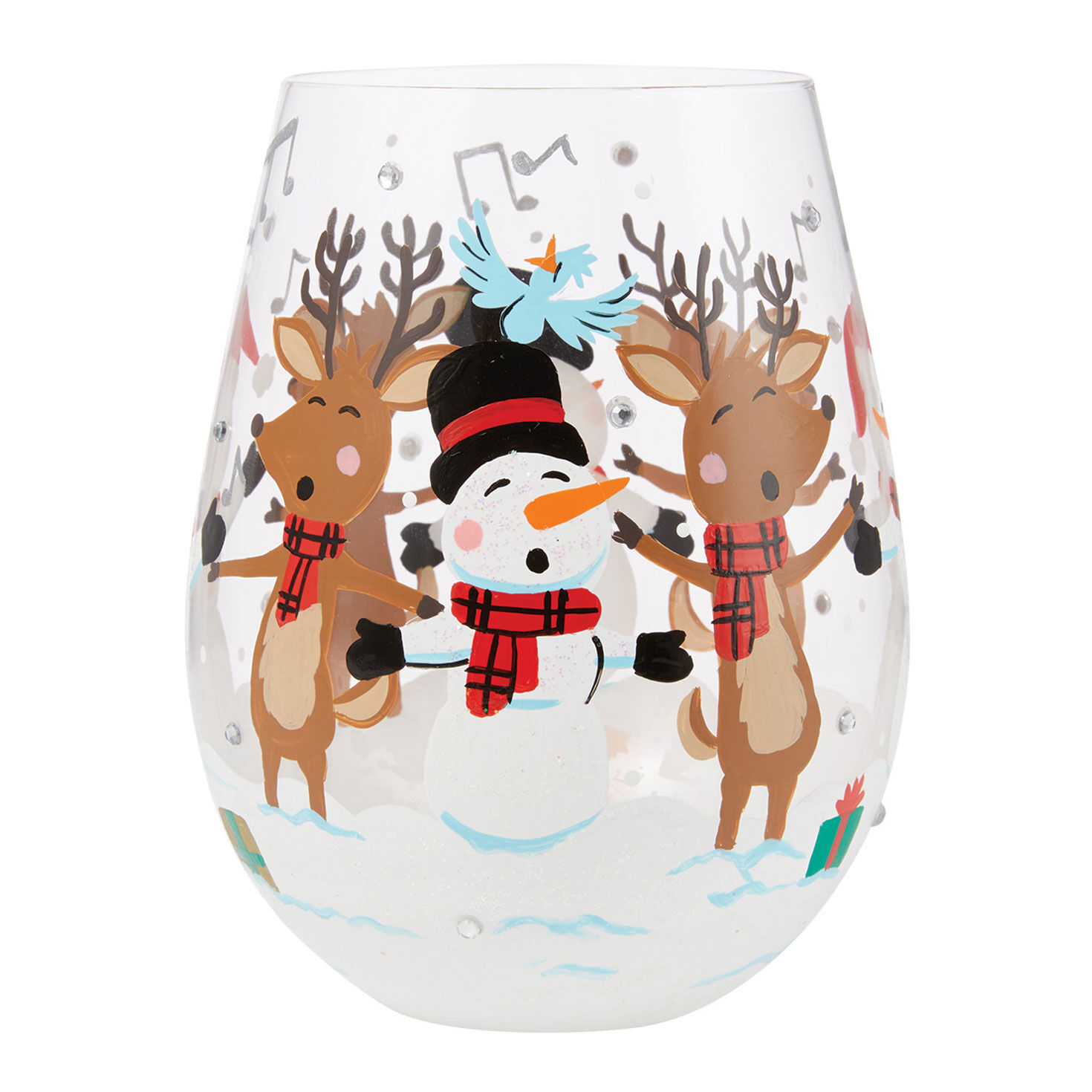 Lolita A-Caroling We Go Handpainted Stemless Wine Glass, 20 oz.