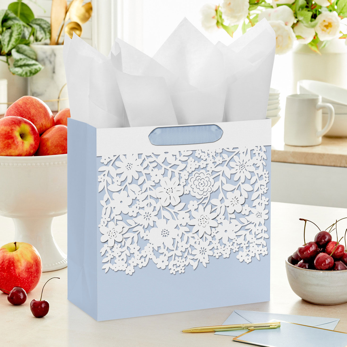 Laser-Cut Lacework Large Square Gift Bag In use image number 2