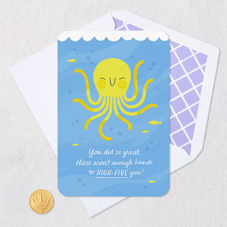 High-Five Octopus Blank Congratulations Card Card Front with Envelope and Gold Seal image number 4