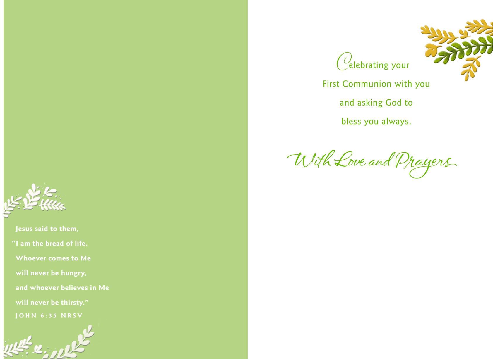 Chalice and Wreath of Leaves First Communion Card for Boy