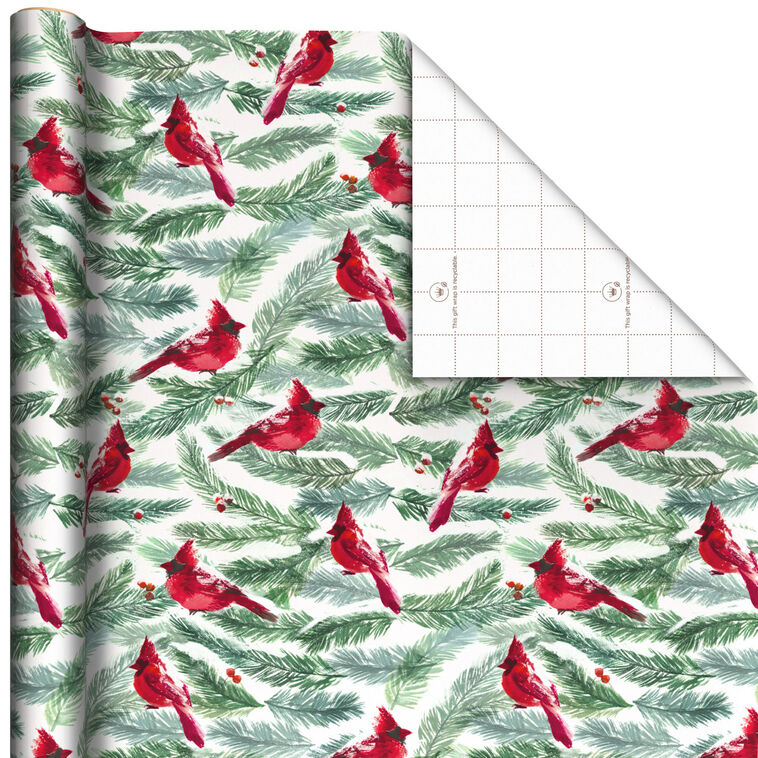 Cardinals and Pine Branches Holiday Wrapping Paper Roll, 35 sq. ft.