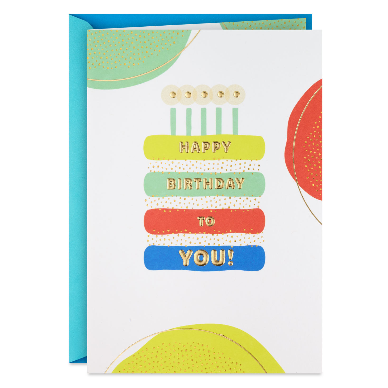 Colorful Striped Cake and Dots Birthday Card