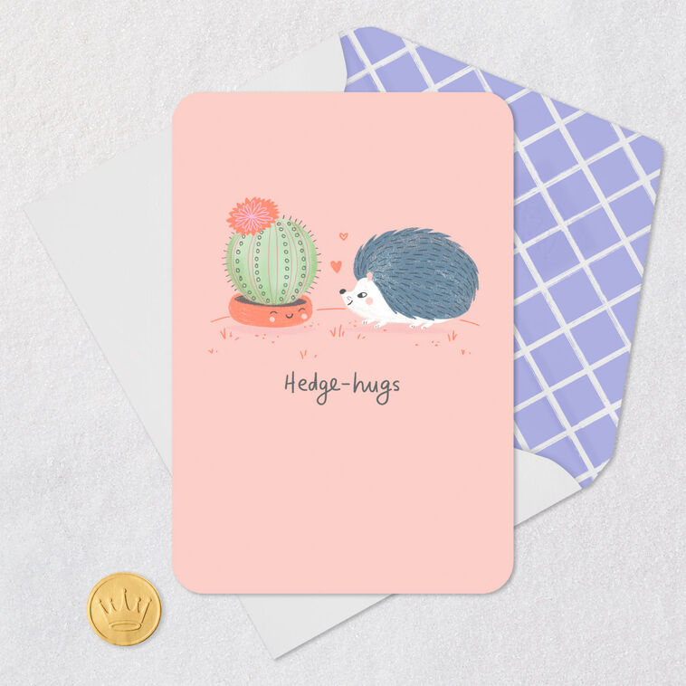 Hedgehog and Cactus Punny Love Card for Kids Card Front with Envelope and Gold Seal image number 5