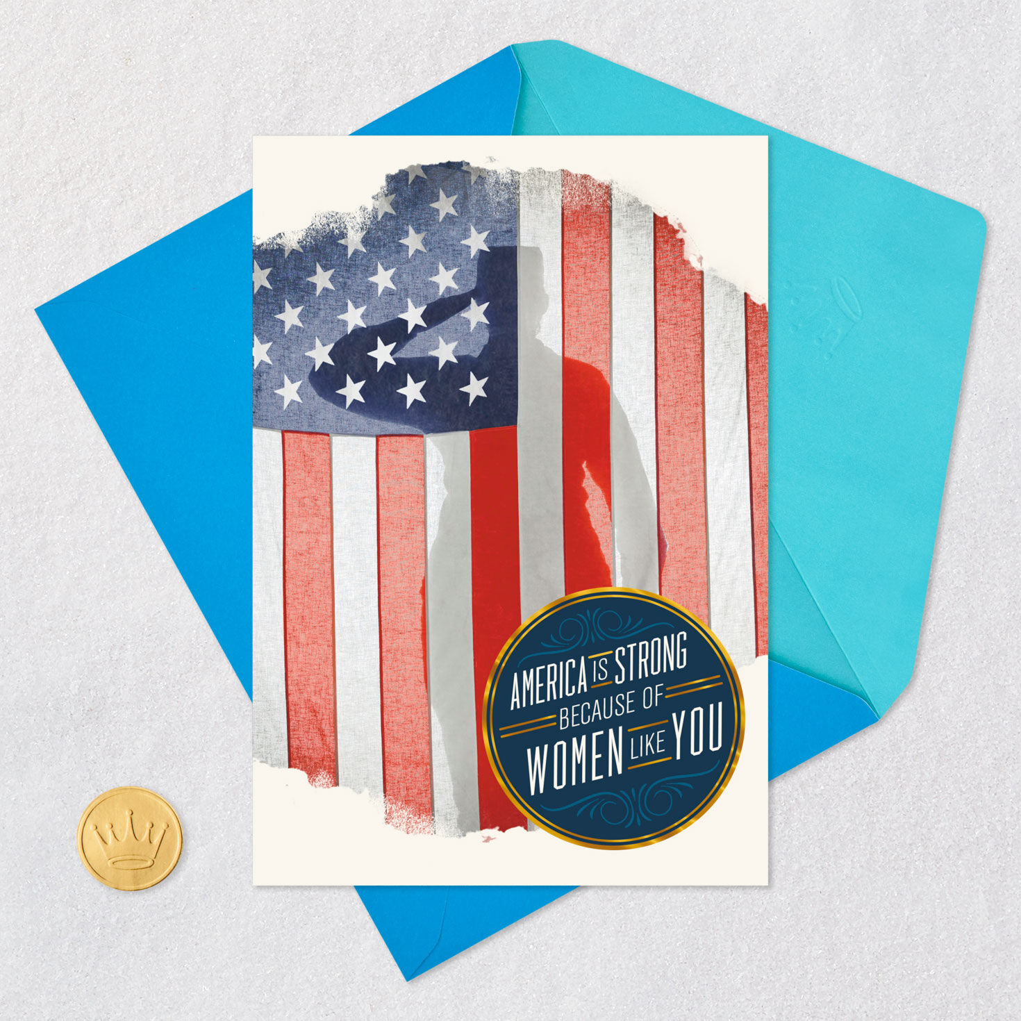 Flag Veterans Day Thank You Card for Women Card Front with Envelope and Gold Seal image number 5
