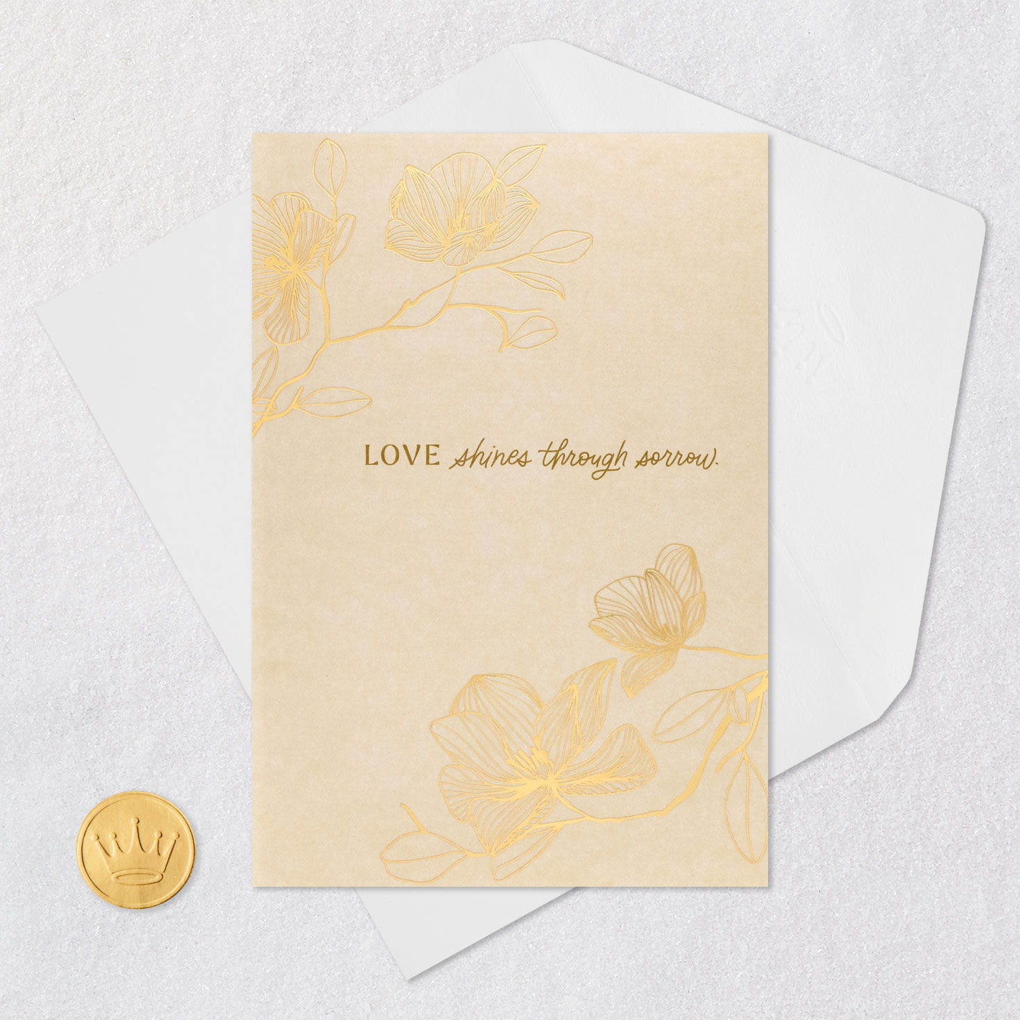Gold Flowers on Pink Sympathy Card for Loss of Her Card Front with Envelope and Gold Seal image number 5
