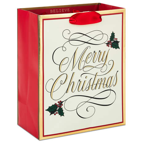 9.6" Plaid Happy Holidays Christmas Gift Bag, , large