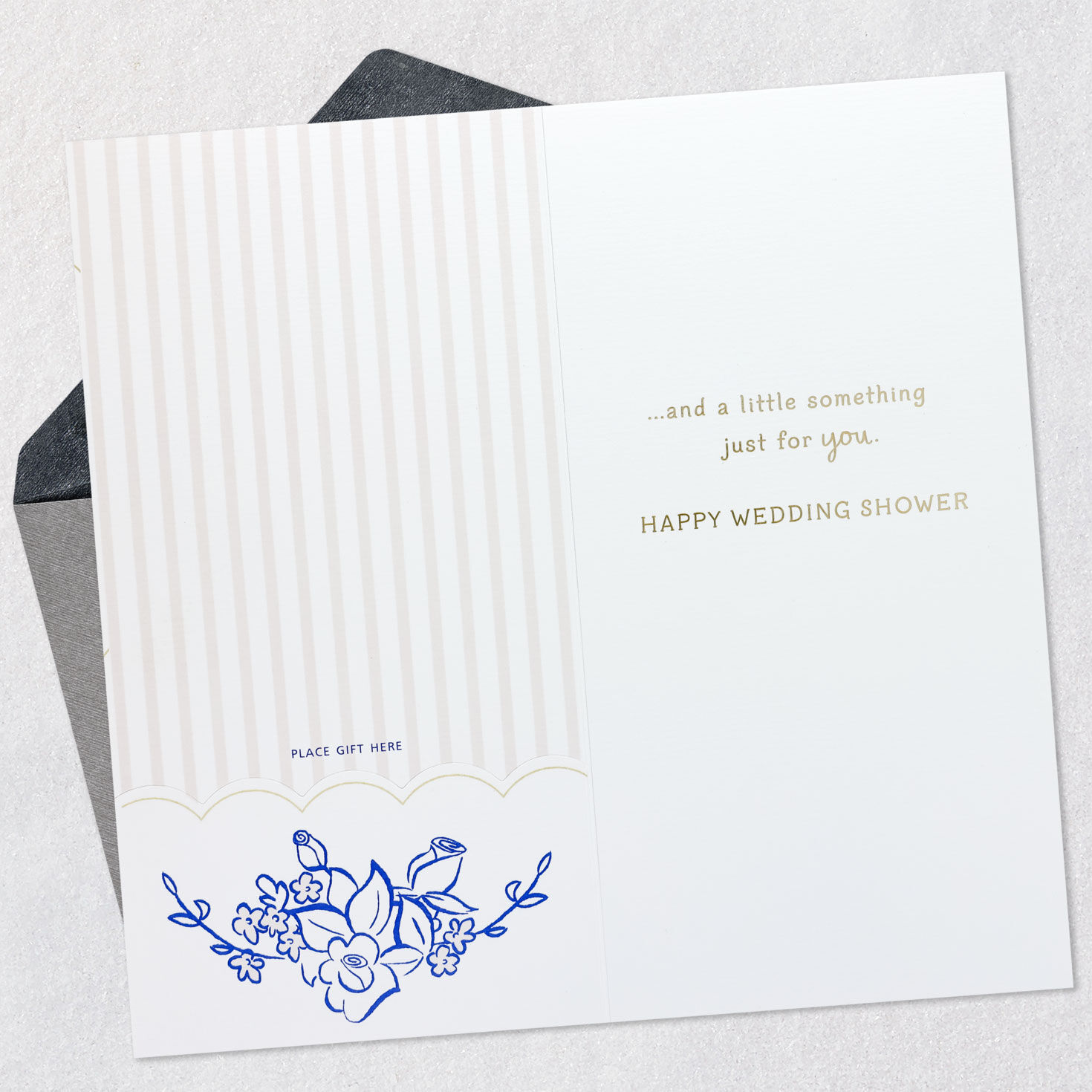 Blue Floral Bow Wedding Shower Card Open card with envelope image number 4