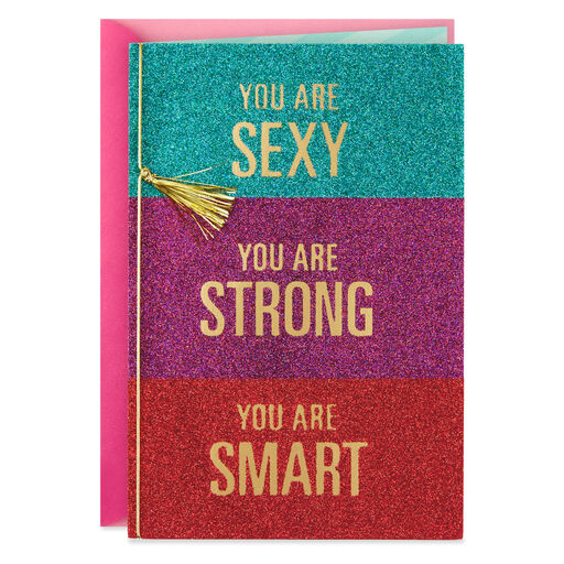 Strong, Sexy, Smart Glitter Birthday Card, 