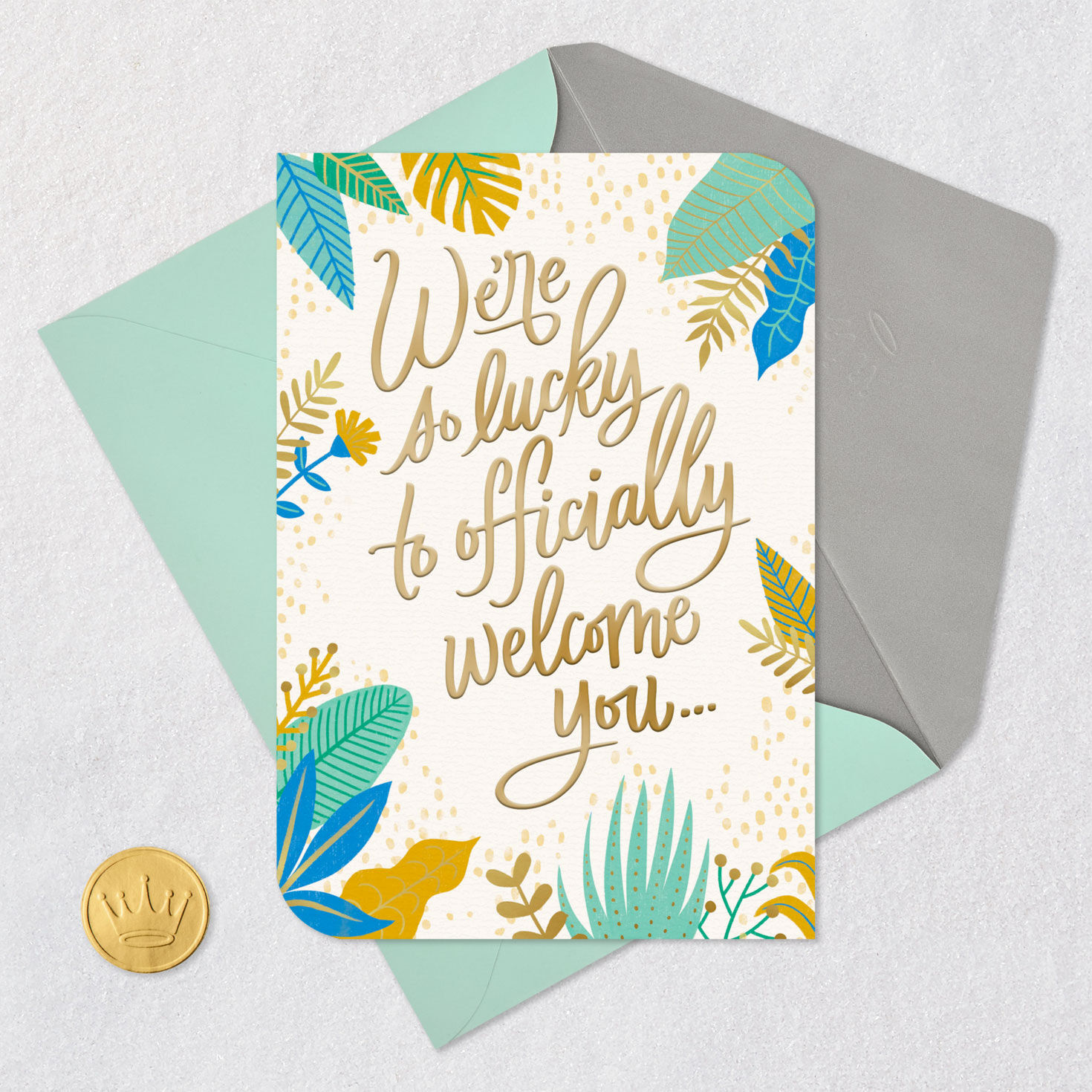 Tropical Leaves Welcome to the Family Wedding Card  image number 5
