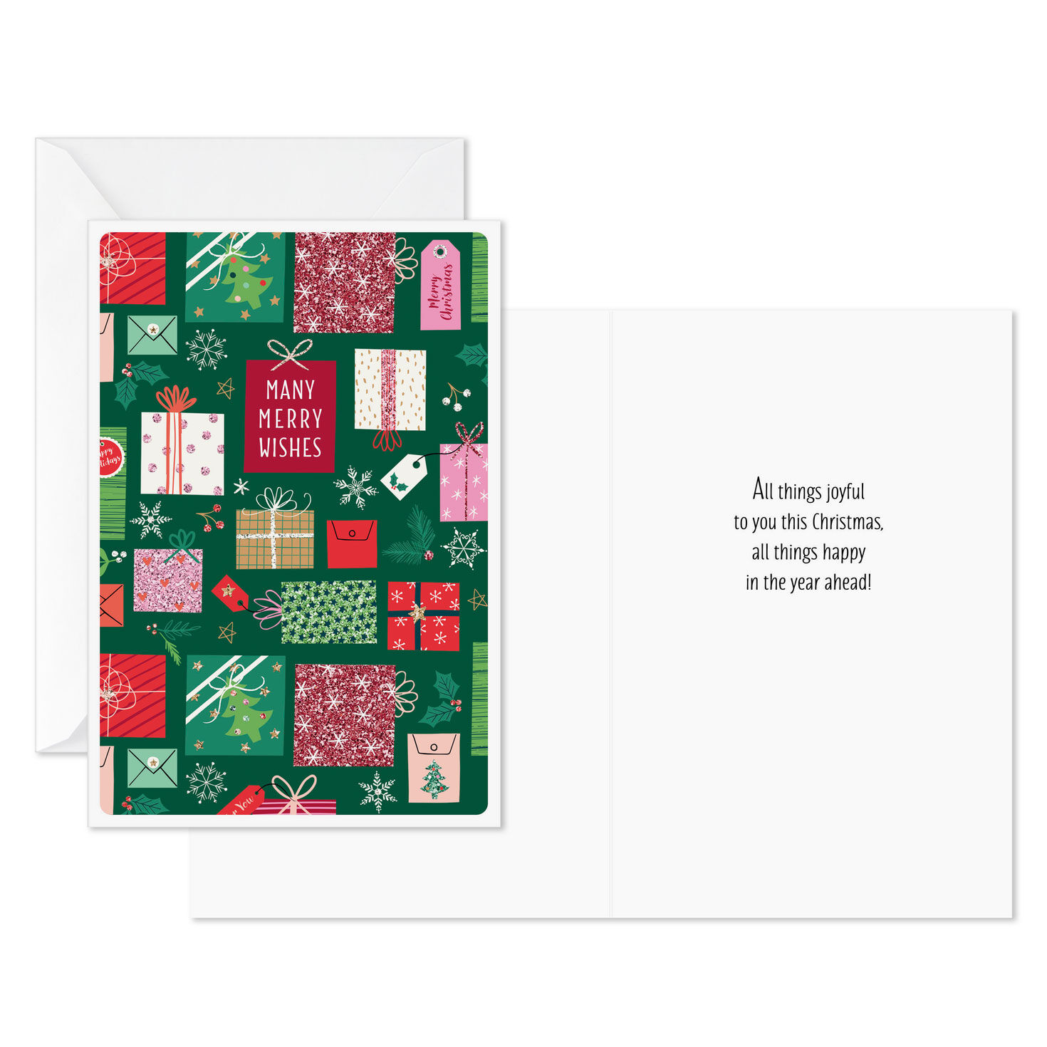 Wrapped Presents on Green Christmas Cards Pack Card Front with Sentiment image number 2