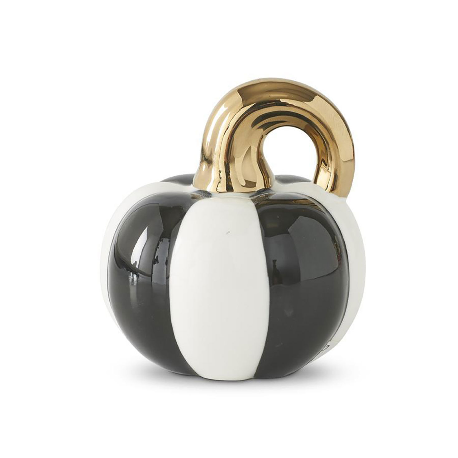 K&K Interiors Black and White Stripe Ceramic Pumpkin Decoration, 3.25"