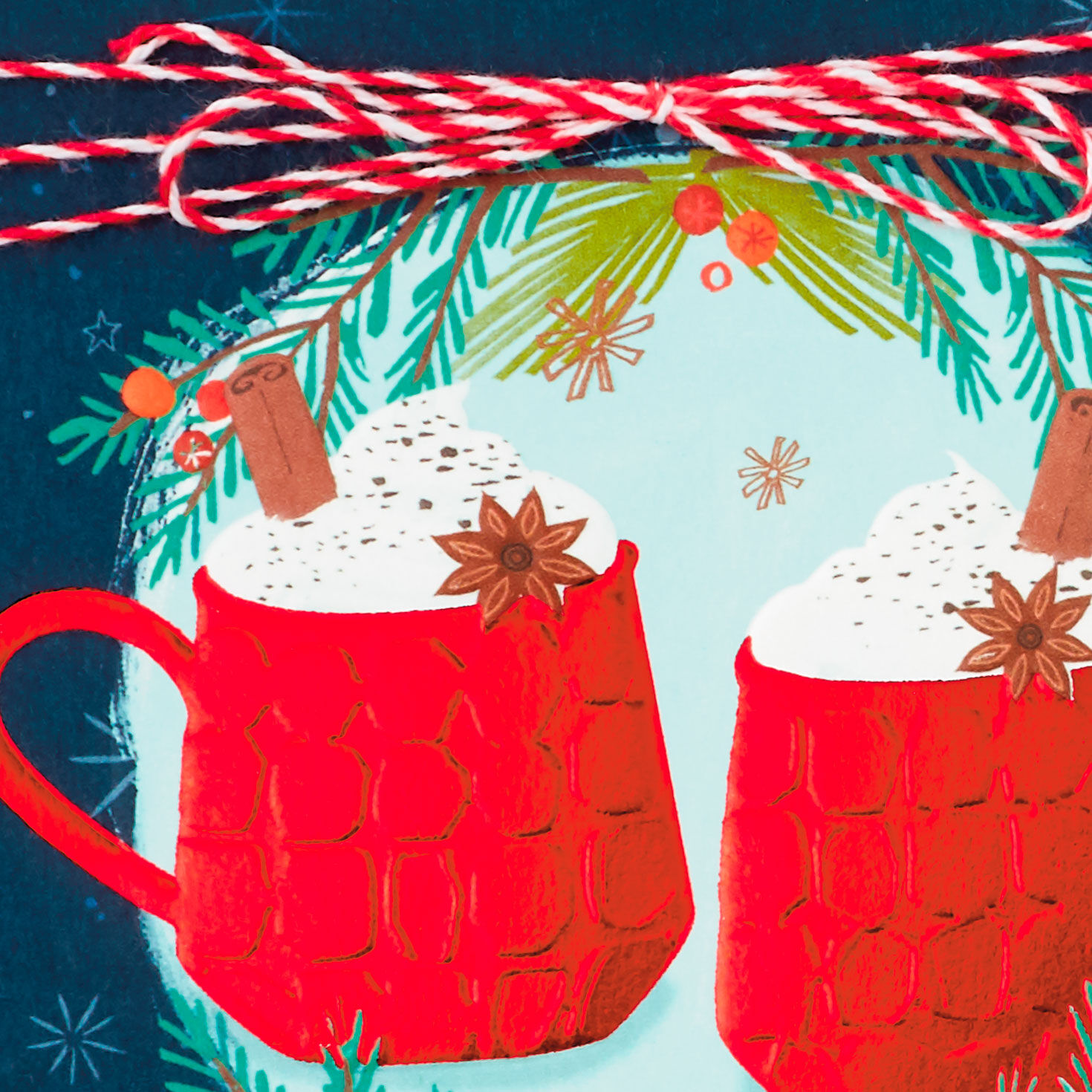 Two Hot Cocoa Mugs Son & His Wife Christmas Card Card Front Detail image number 5