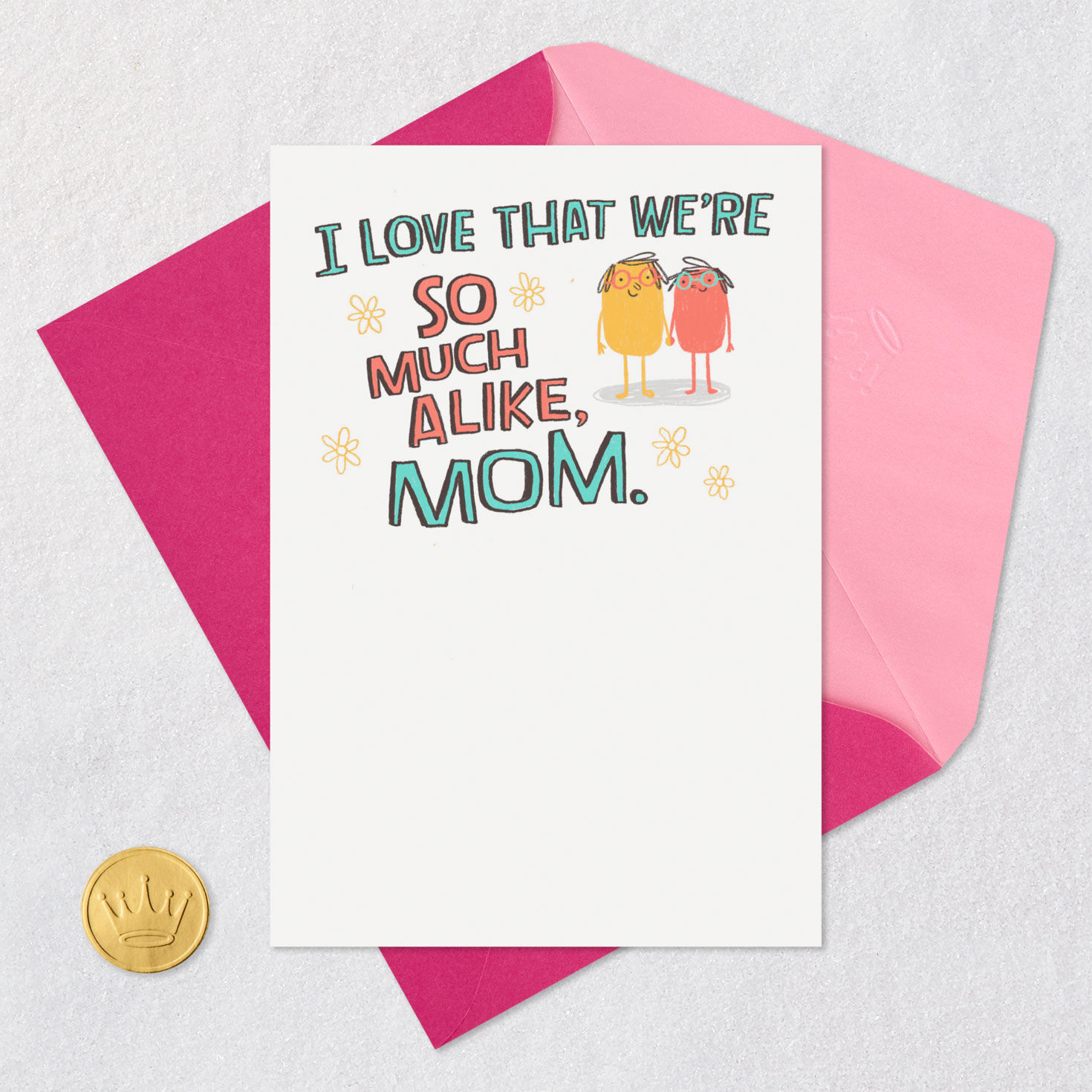 Two Doodled Characters Funny Card for Mom Card Front with Envelope and Gold Seal image number 6