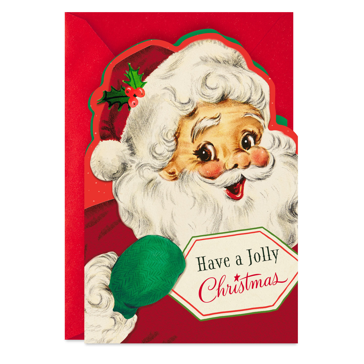 Holiday Christmas Card Santa Claus Jolly Holidays Gift Greeting Card Vintage 