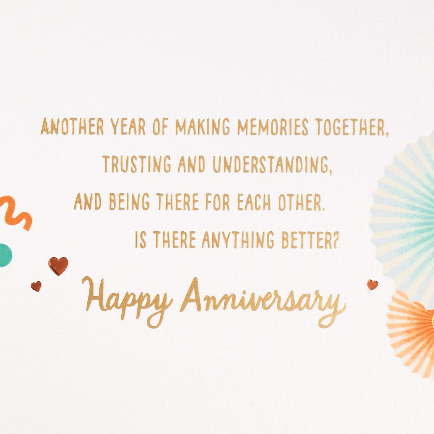 Paper Fan Flowers and Confetti on Mint Green Anniversary Card Sentiment image number 2
