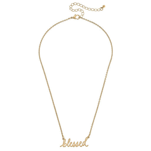 Worn Gold Julia Blessed Script Delicate Chain Necklace, 16", 