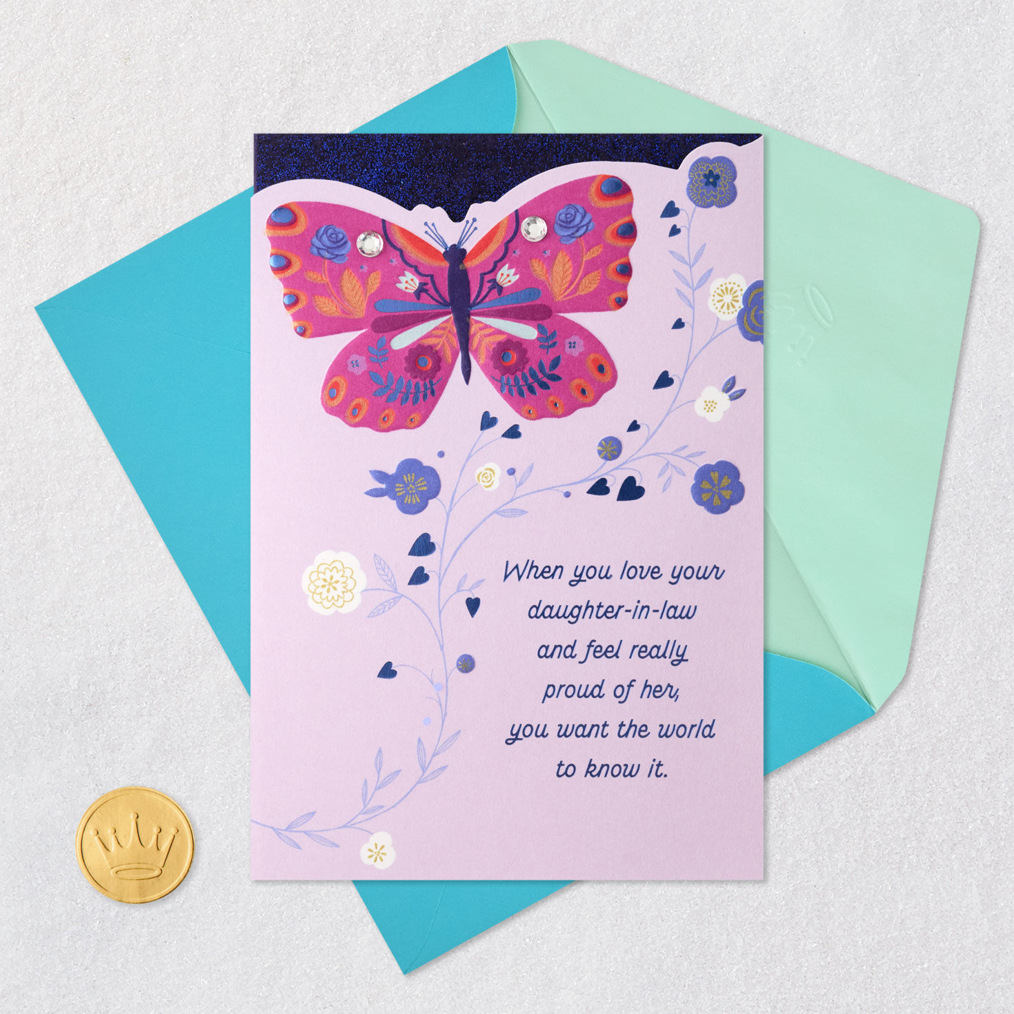 Floral Butterfly Daughter-in-Law Mother's Day Card Card Front with Envelope and Gold Seal image number 5