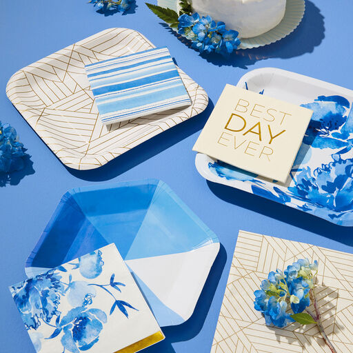 Blue Pinwheel Hexagonal Dessert Plates, Set of 8, 