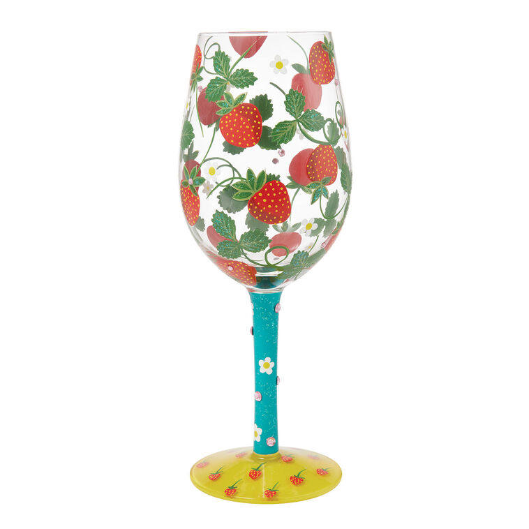 Lolita Strawberry Handpainted Wine Glass, 15 oz.