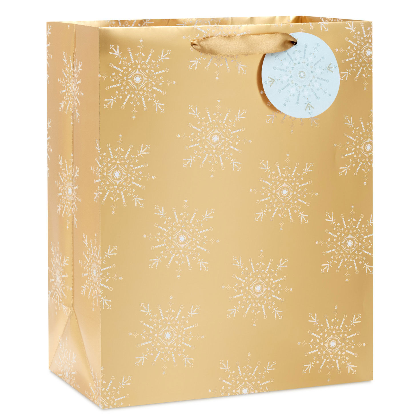 13" Snowflakes on Gold Metallic Large Holiday Gift Bag