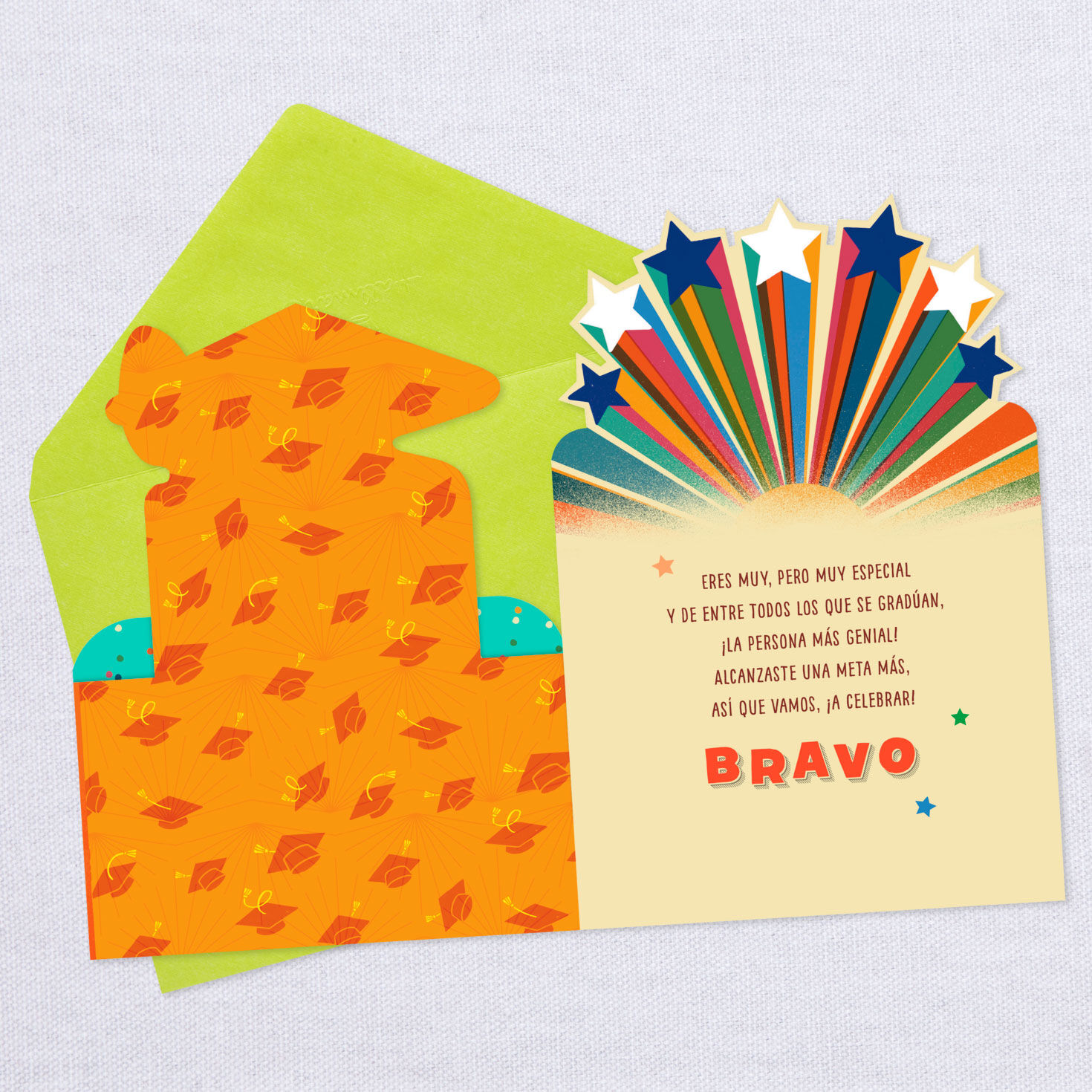 Mortarboard and Stars Spanish-Language Graduation Card, , large image number 3
