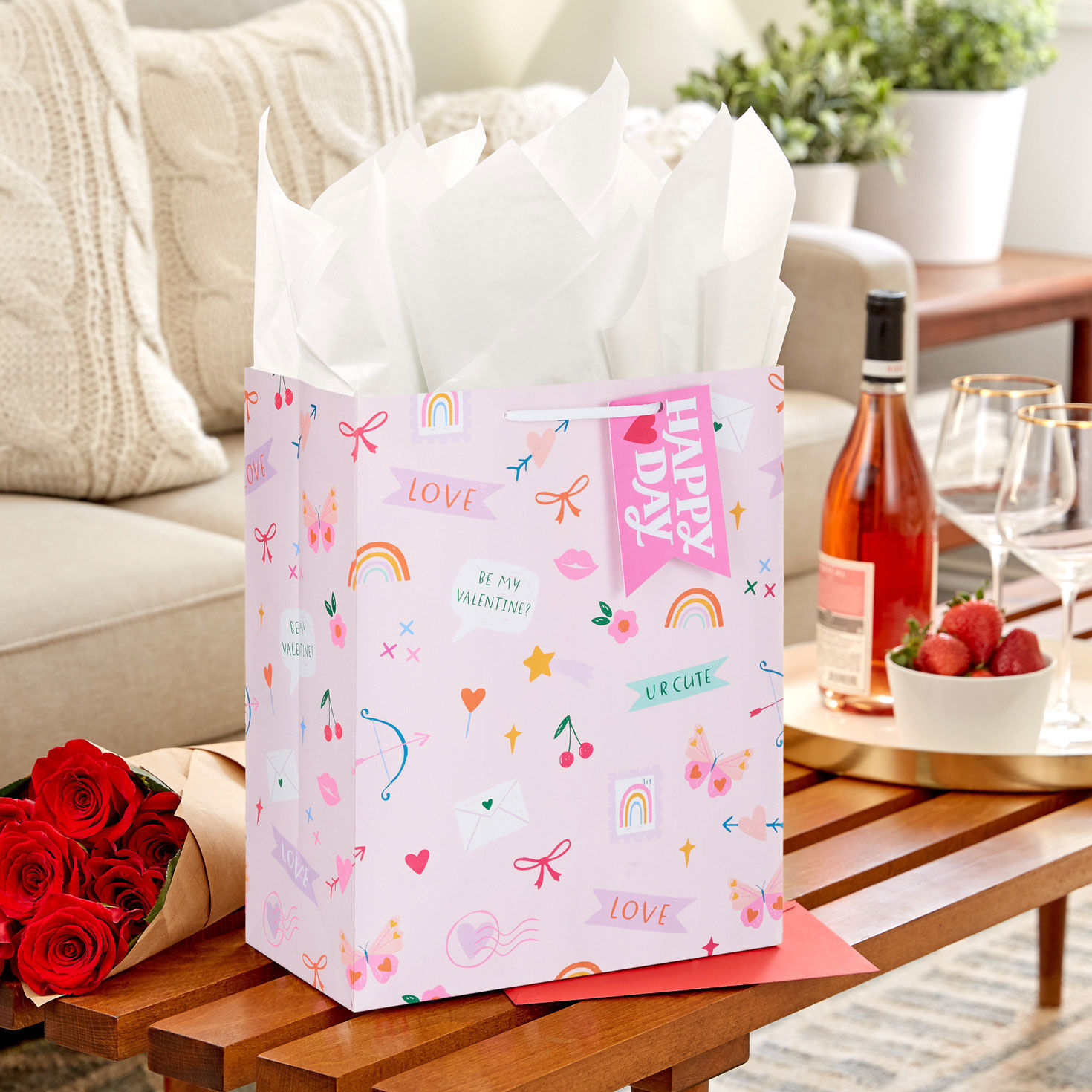 Heart Day Doodles Large Gift Bag With Tissue Paper in use image number 2