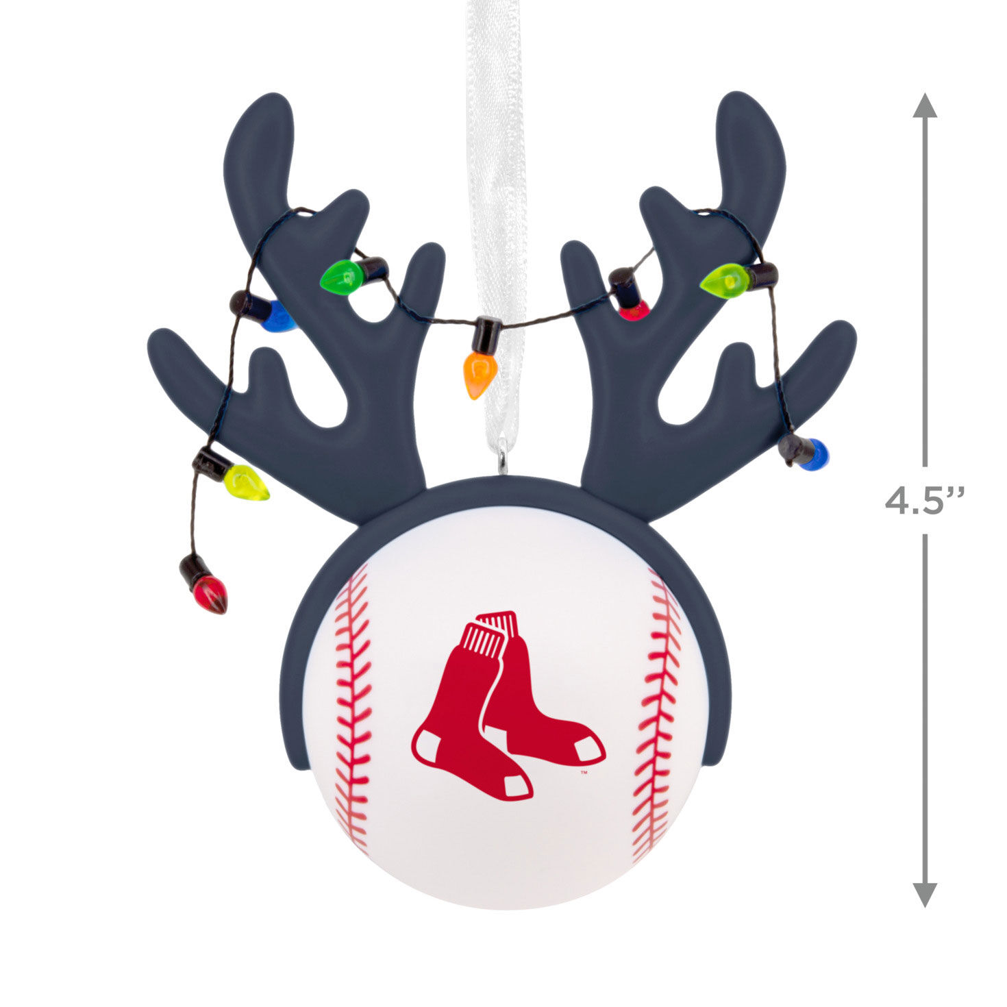 Red Sox Reindeer Baseball Christmas Ornament measurement image number 3