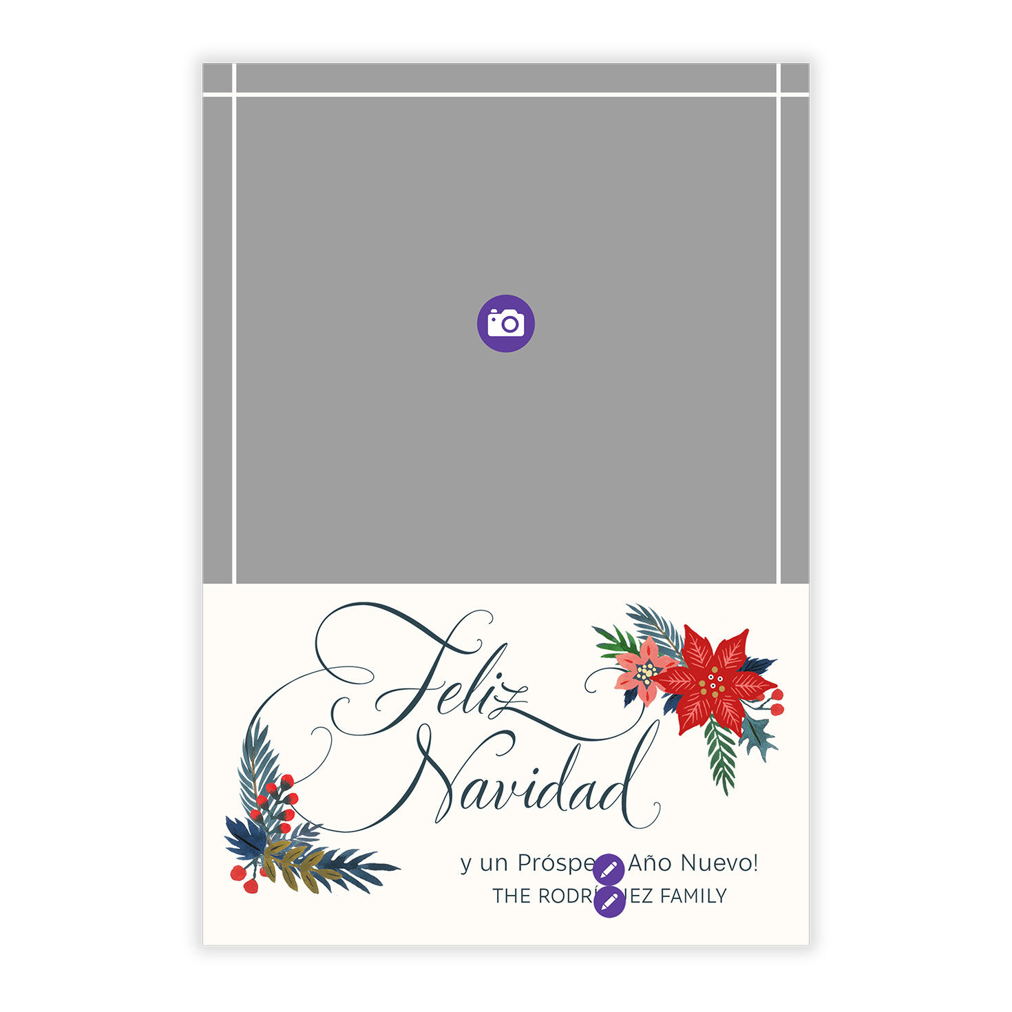 Red Pink Poinsettia Feliz Navidad Photo Card Card Front indicating personalization image number 5