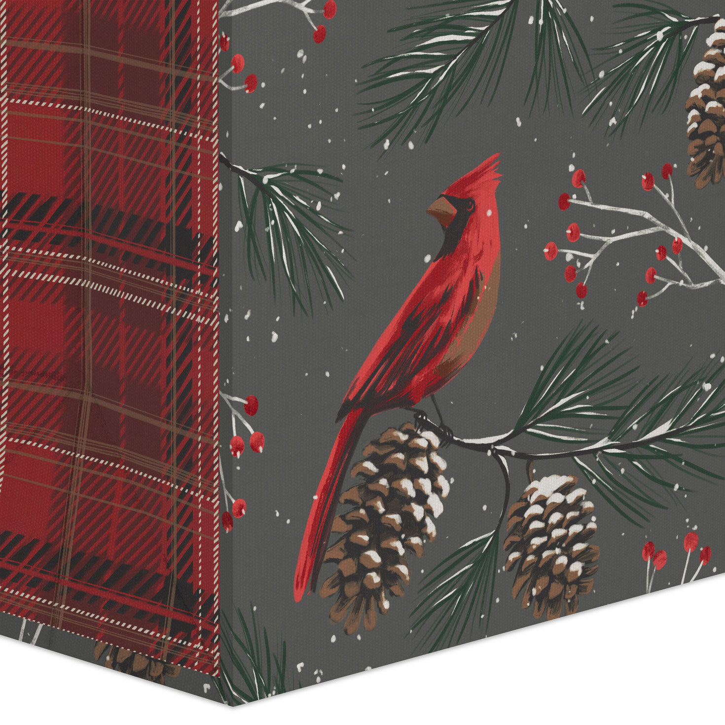 Cardinals and Pine Cones Large Holiday Gift Bag Base/Side Detail image number 5