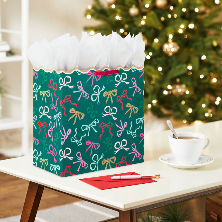 Lacey Chabert Bows on Green Christmas Gift Bag In use image number 2