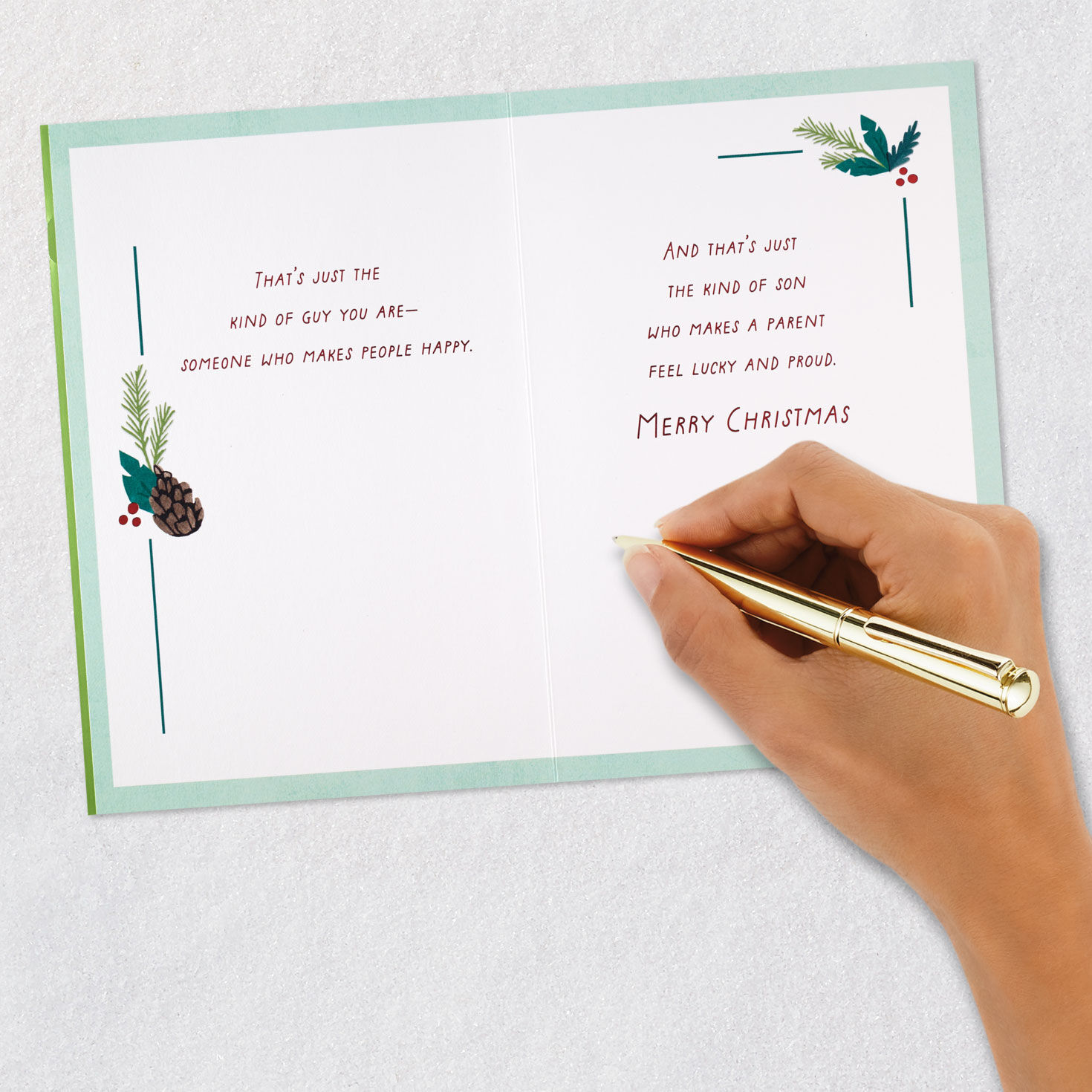 Pine Cone and Holly Son Christmas Card Signing card image number 7