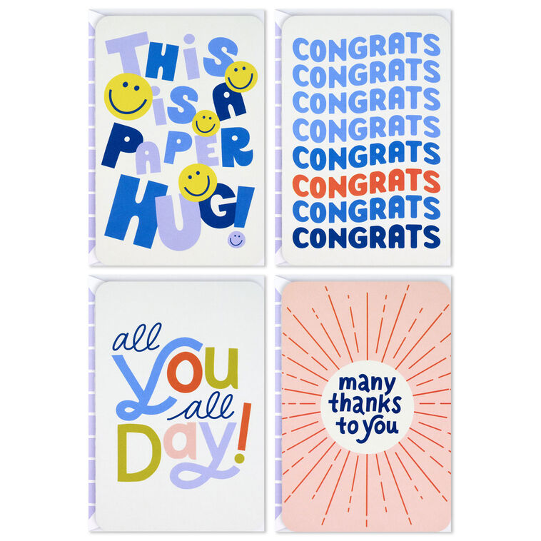 Playful Lettering Assorted Multi-Occasion Cards, Pack of 4