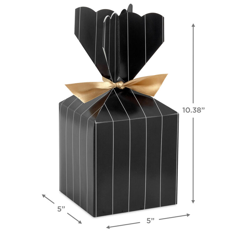 Gold Pinstripe on Black Vertical Treat Box With Tie  image number 3