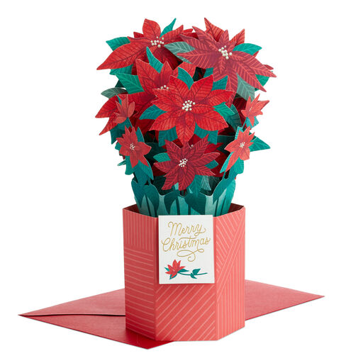 Poinsettia Flower Bouquet 3D Pop-Up Christmas Card, 