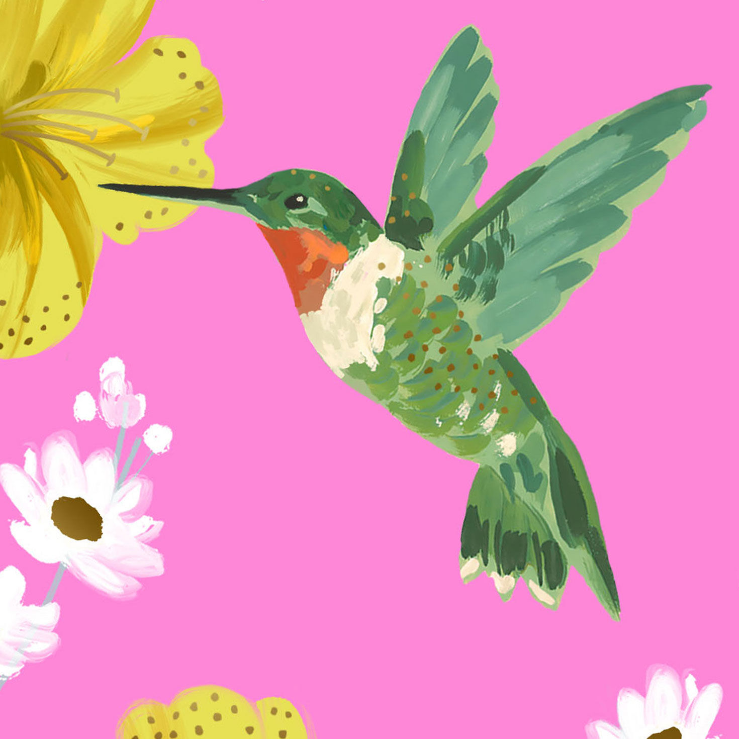 Green Hummingbird on Pink Floral Thinking of You Card Card Front Detail image number 4