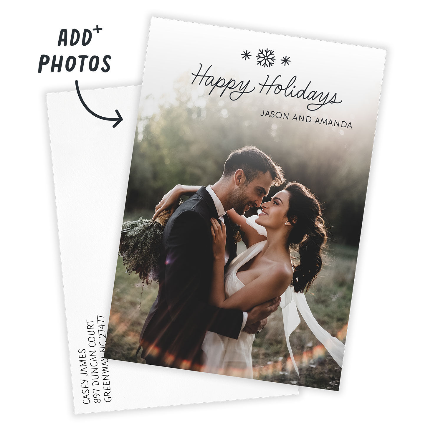 Line Art Snowflake Personalized Holiday Photo Card Card Front indicating personalization image number 2