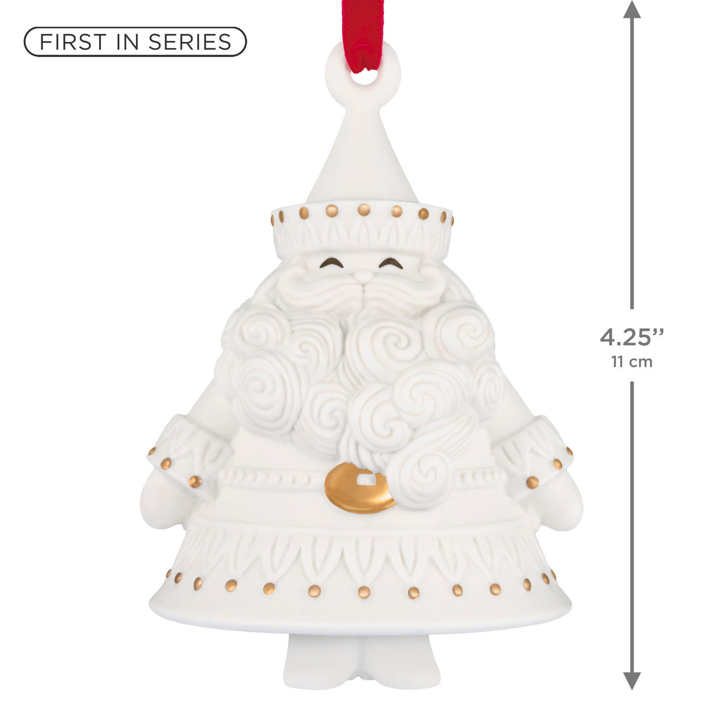 White Porcelain Santa With Gold Keepsake Ornament measurement image number 3