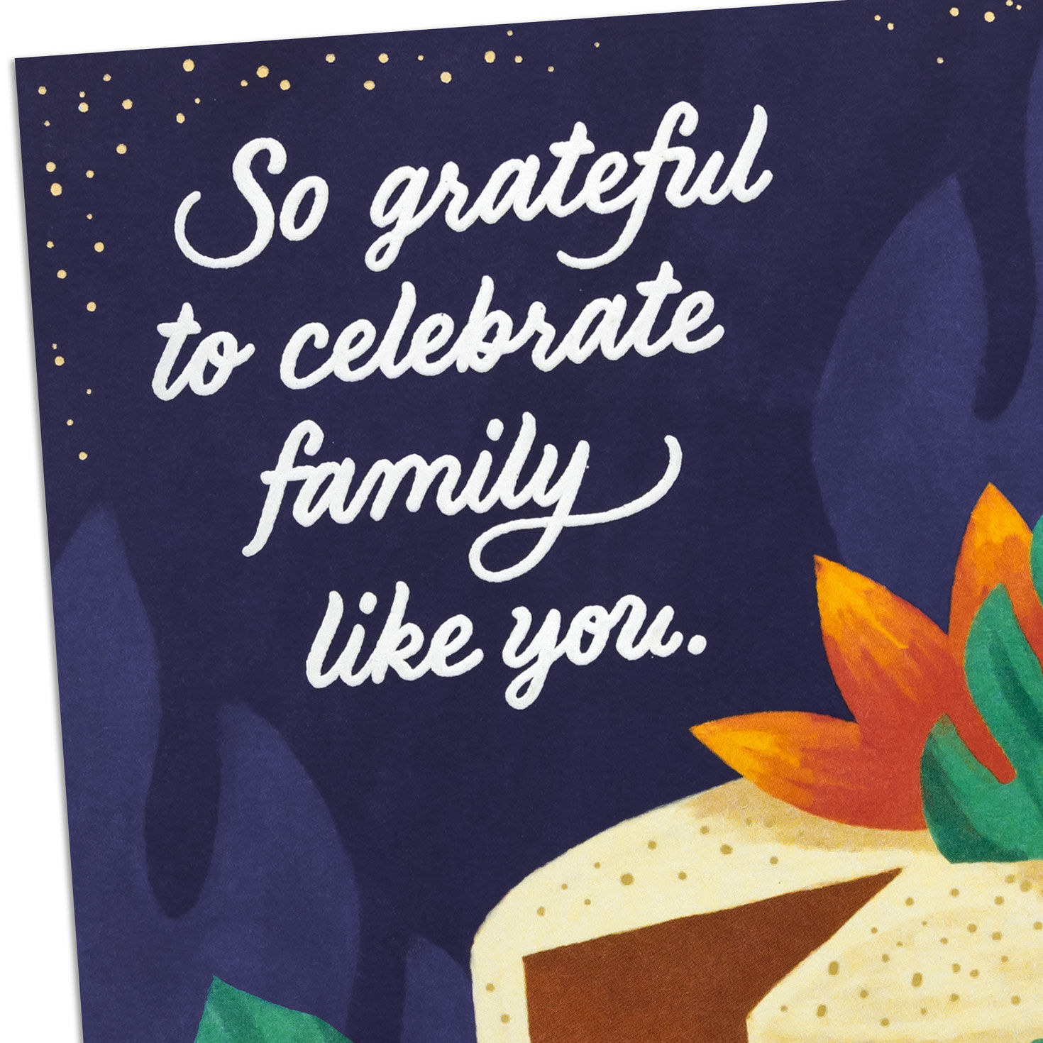 Blue Monstera Leaves with Cake Birthday Card Card Front Detail image number 4