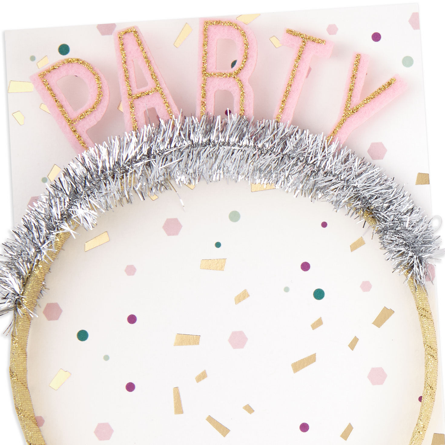 Pink and Gold Sparkly Party Headband Birthday Card Card Front Detail image number 4