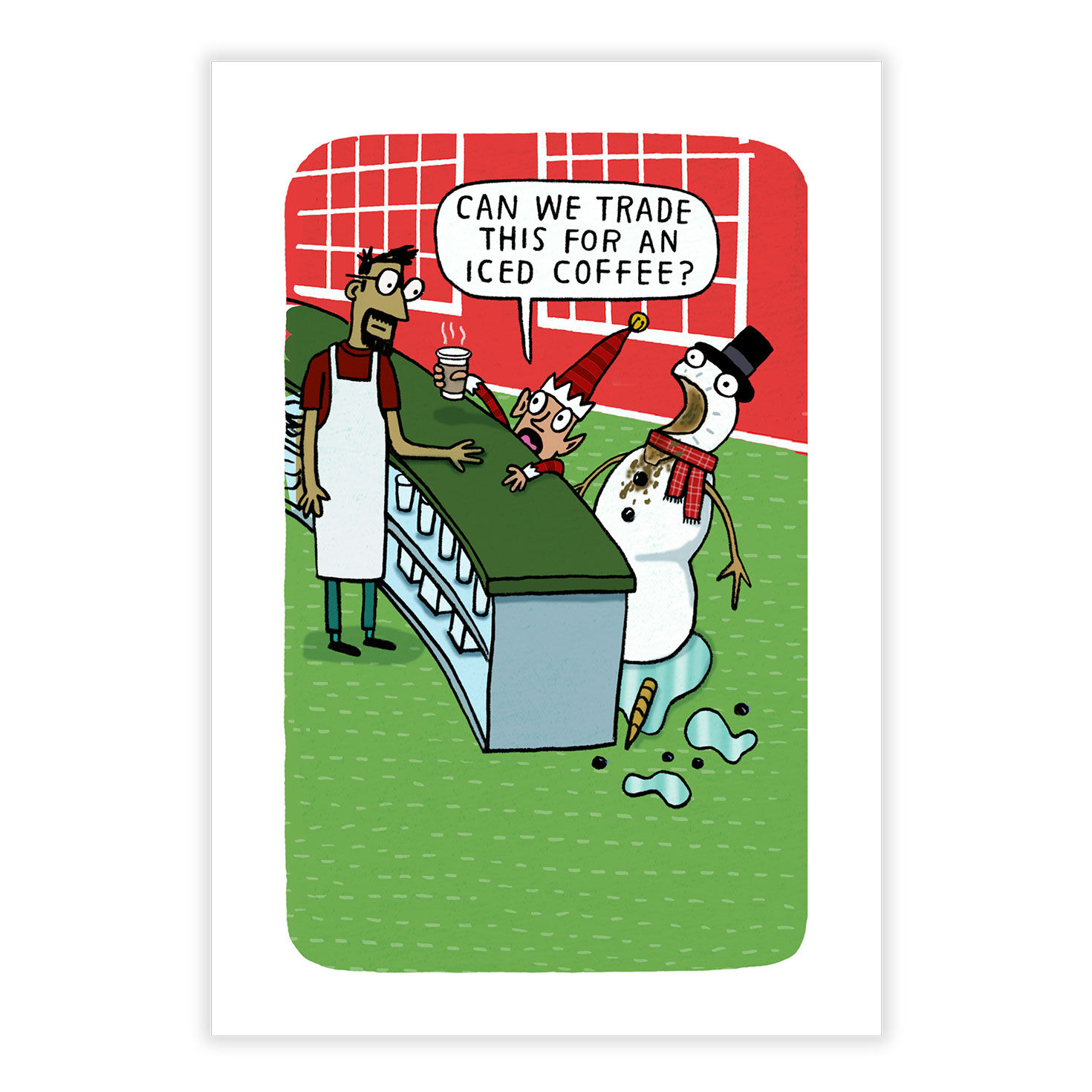 Snowman Coffee Cartoon Personalized Christmas Card front image number 2