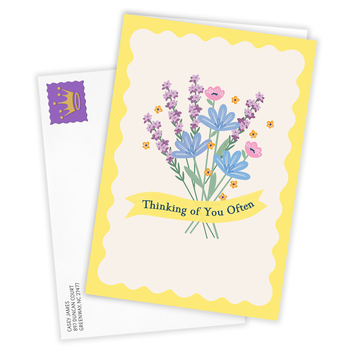 Pastel Flower Stems Personalized Thinking of You Card Card Front with Envelope image number 2